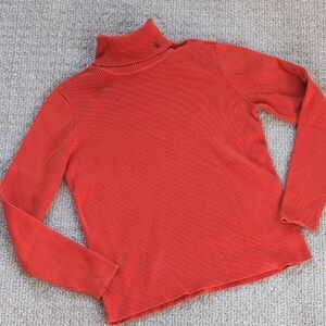 Vintage Y2K Ralph Lauren Burnt Orange Ribbed Logo Neck Turtleneck, Size L